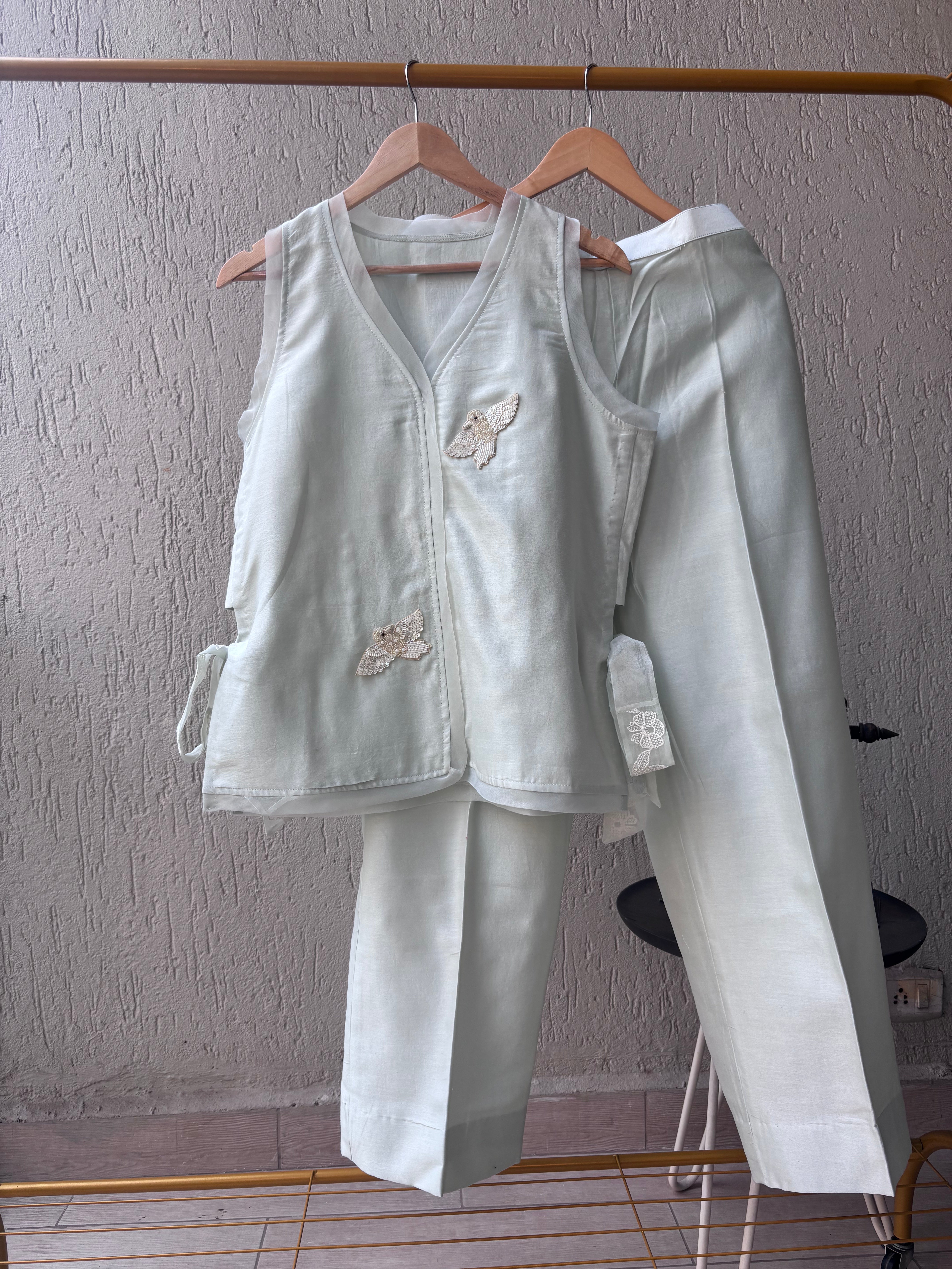 Ice Blue Swan Chanderi Co-ord Set
