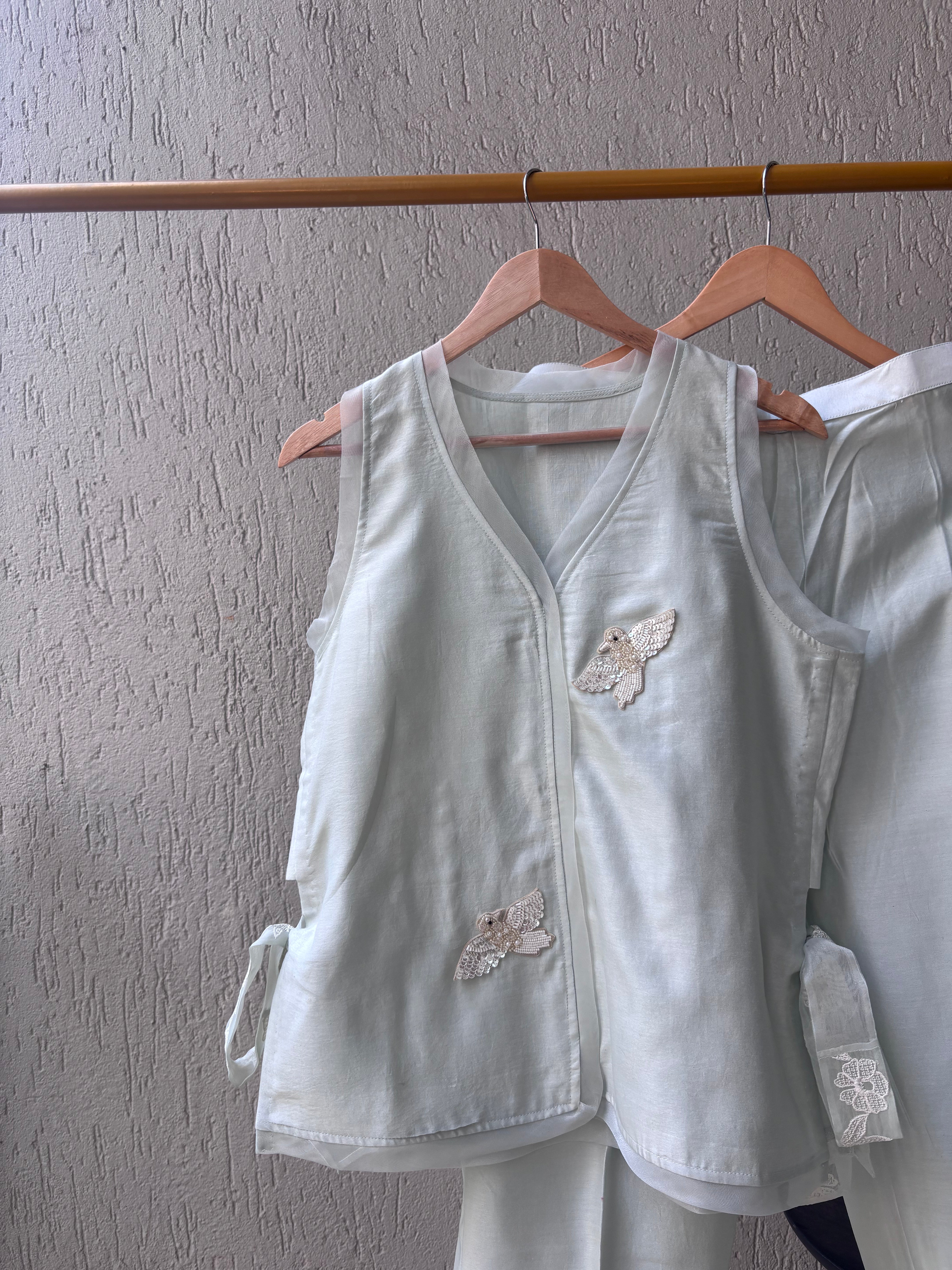 Ice Blue Swan Chanderi Co-ord Set