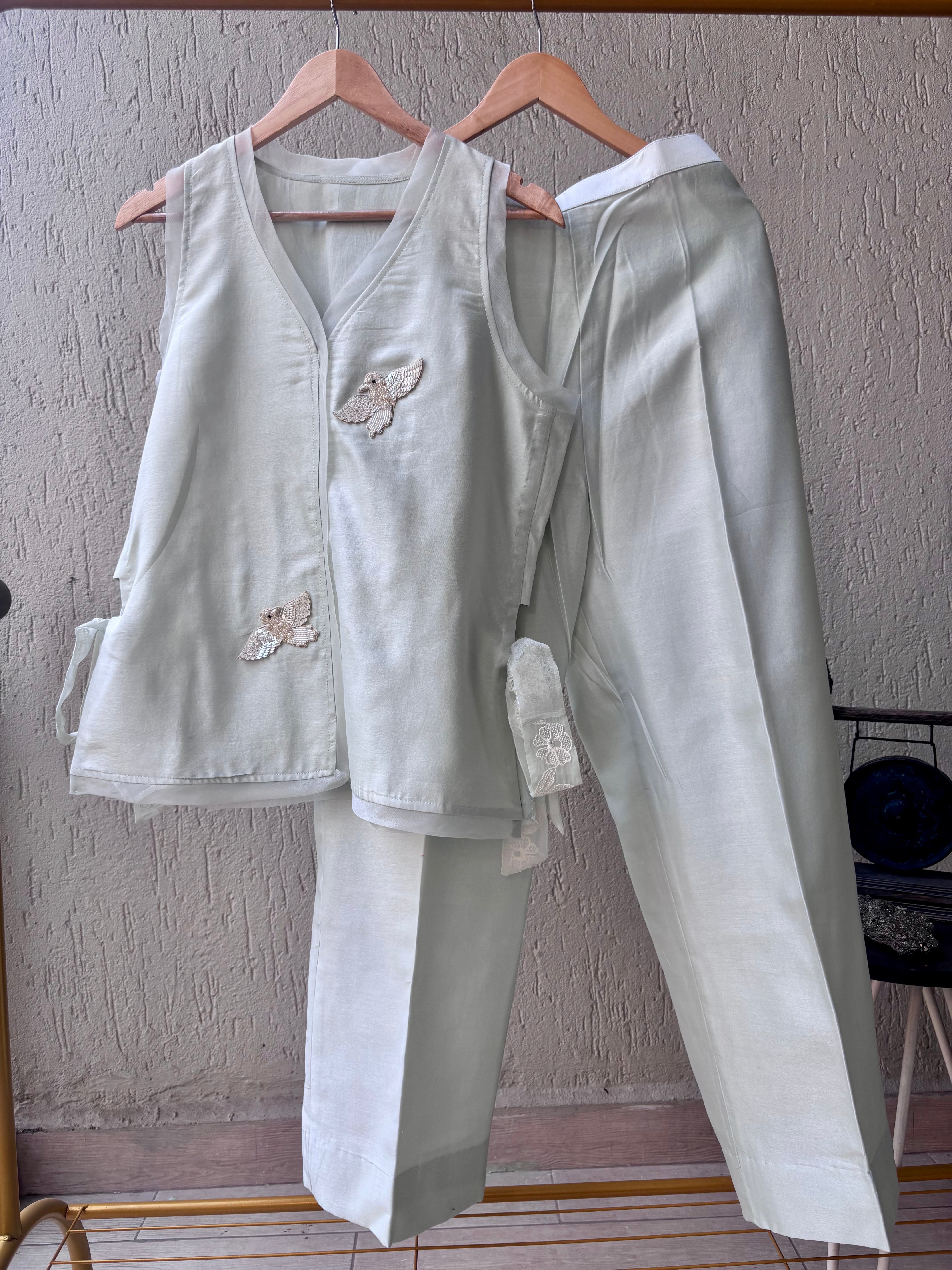 Ice Blue Swan Chanderi Co-ord Set