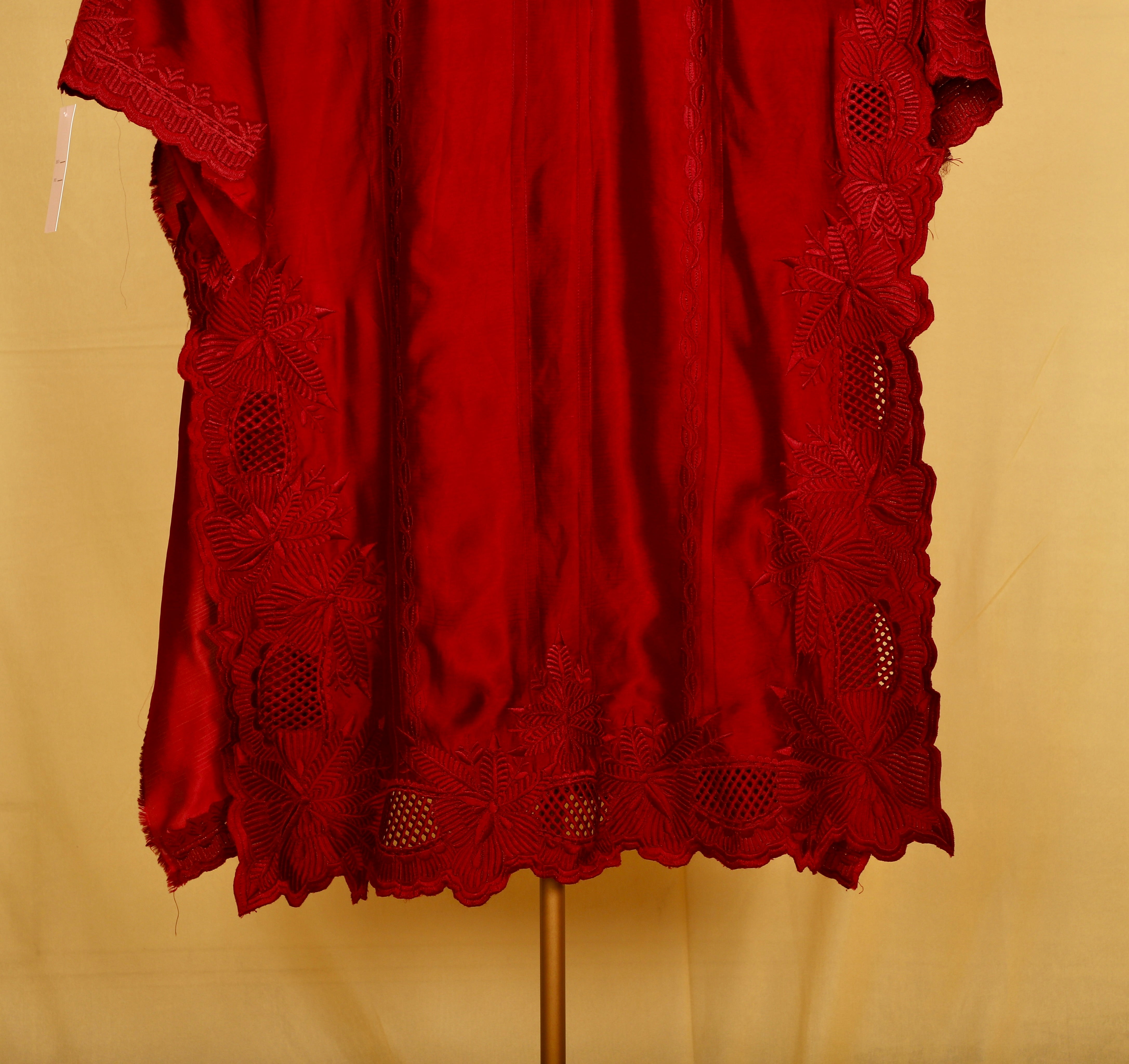 Burgundy Red Parsi Cutwork Set