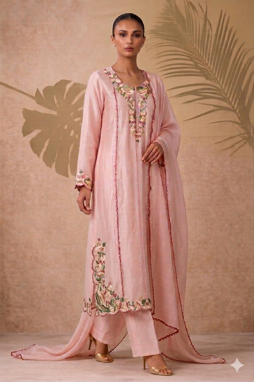 Blush Pink Shaded Parsi 3D Embroidery Set