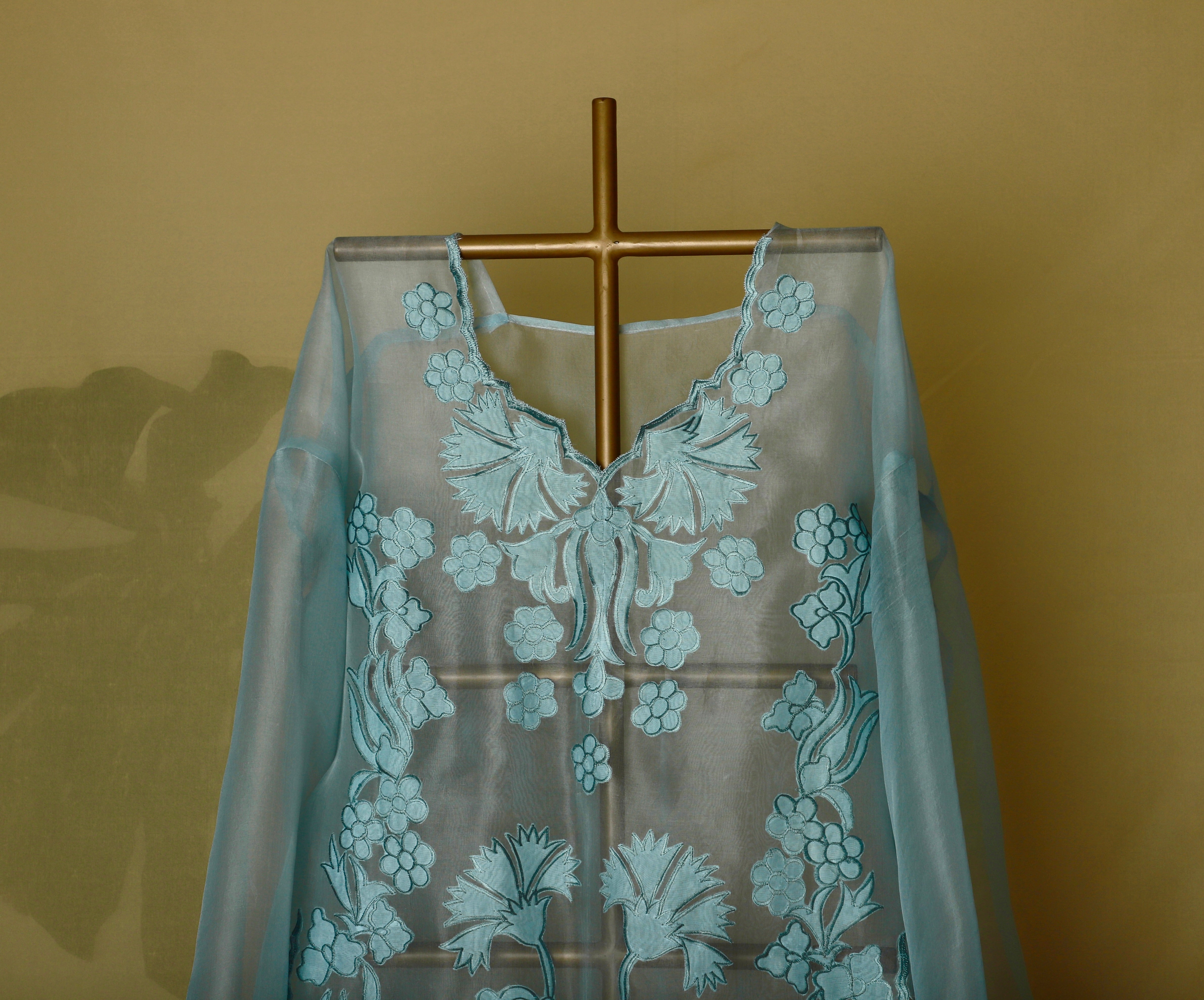 Aqua Organza Appliqué Suit Set